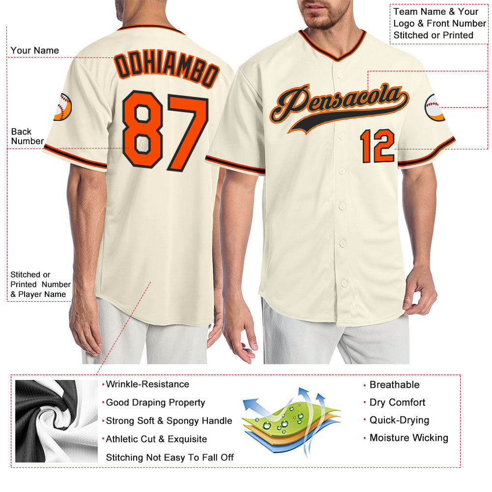 Custom Cream Orange Black-Old Gold Authentic Baseball Jersey baseball jersey product view 3