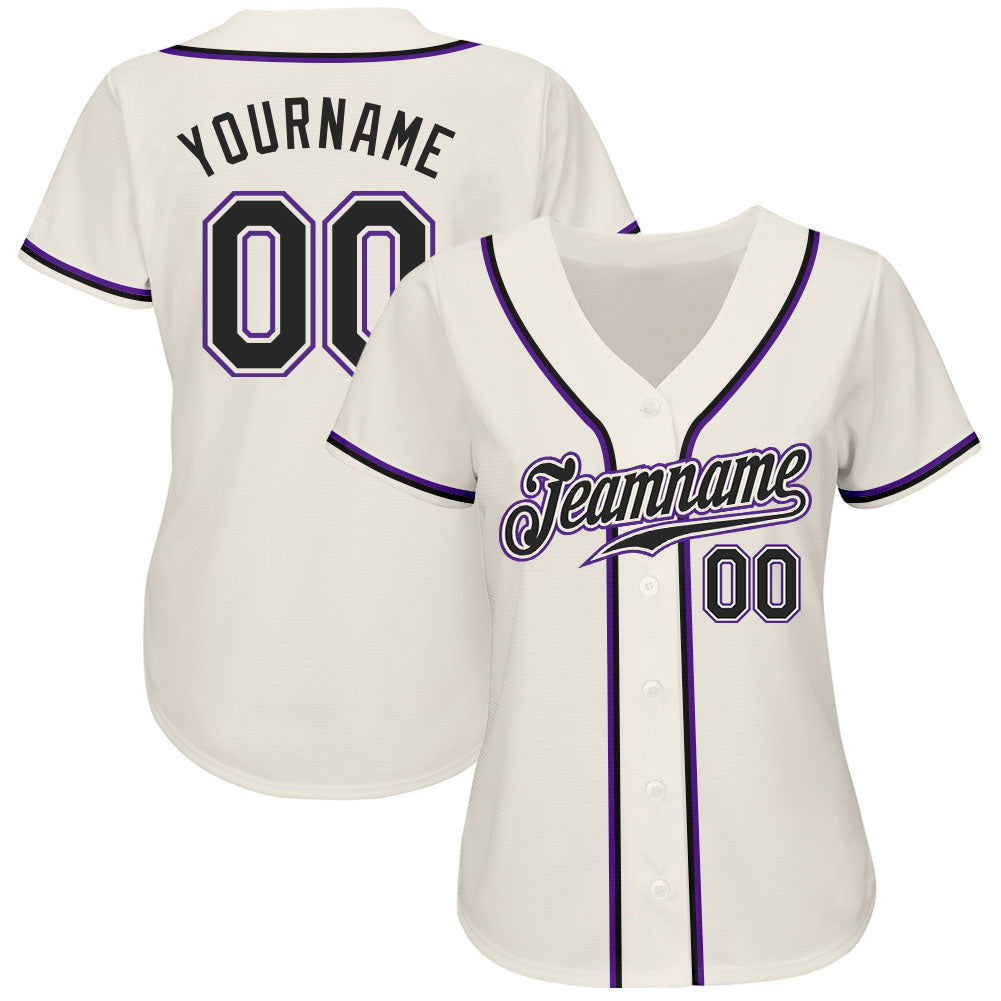 Custom Cream Black-Purple Authentic Baseball Jersey baseball jersey product view 2