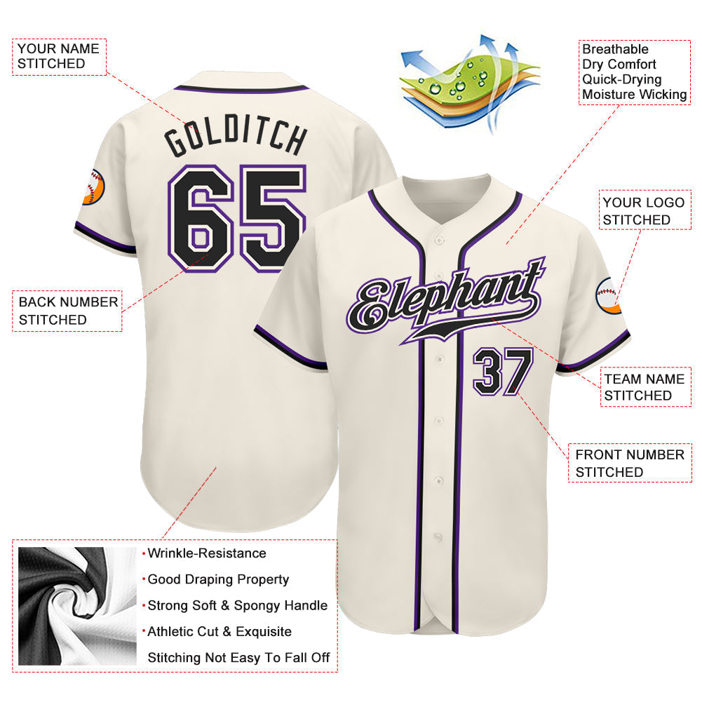 Custom Cream Black-Purple Authentic Baseball Jersey baseball jersey product view 3