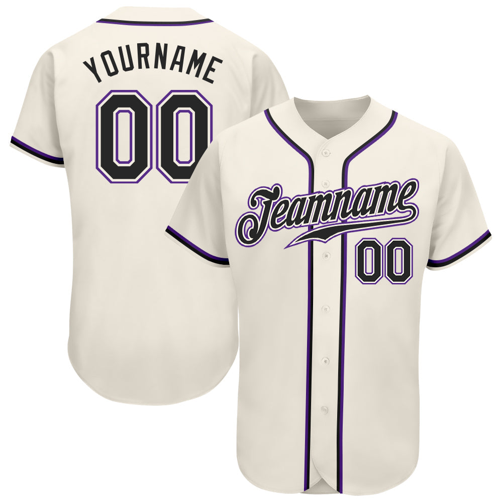 Custom Cream Black-Purple Authentic Baseball Jersey baseball jersey product view 1