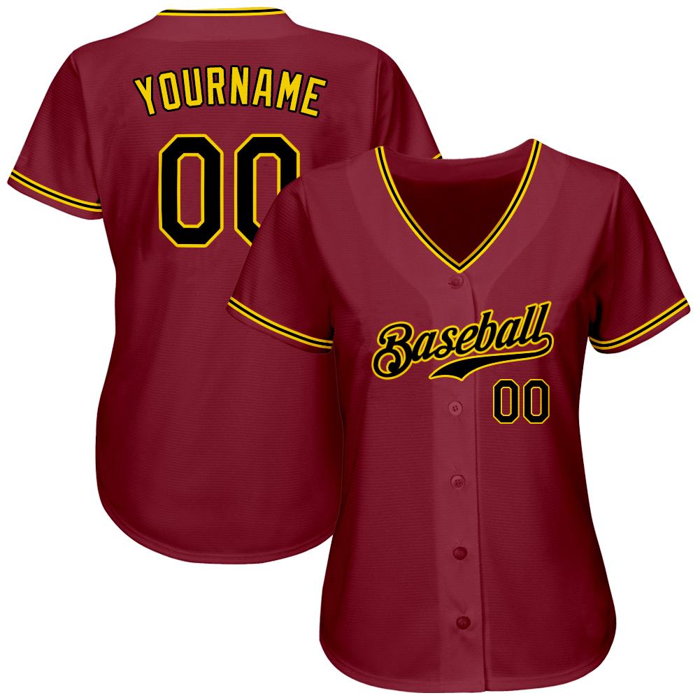 Custom Crimson Black-Gold Authentic Baseball Jersey baseball jersey product view 2