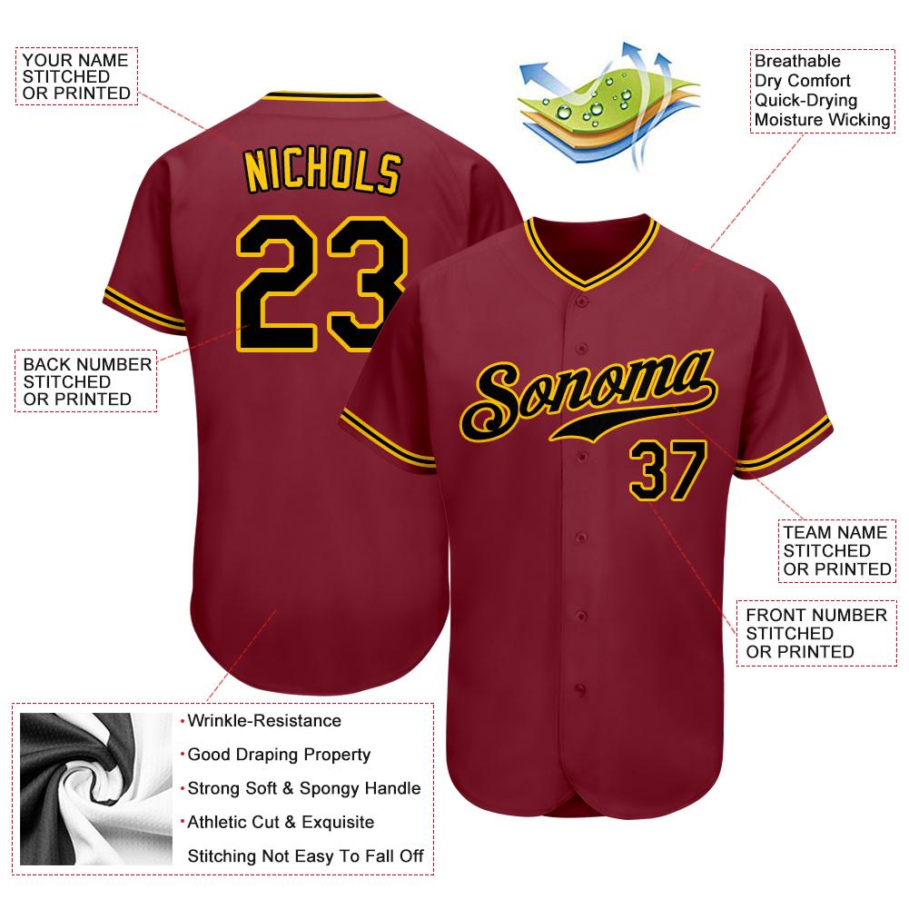 Custom Crimson Black-Gold Authentic Baseball Jersey baseball jersey product view 3