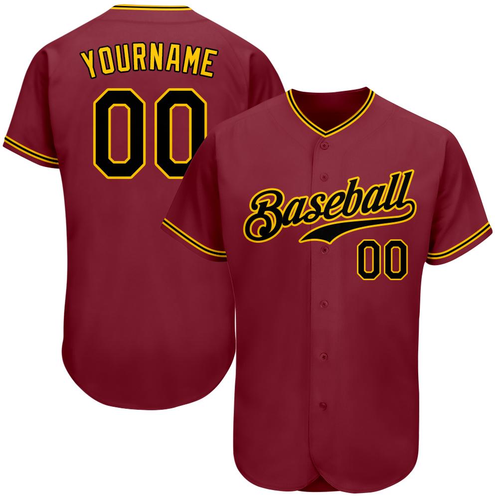 Custom Crimson Black-Gold Authentic Baseball Jersey baseball jersey product view 1