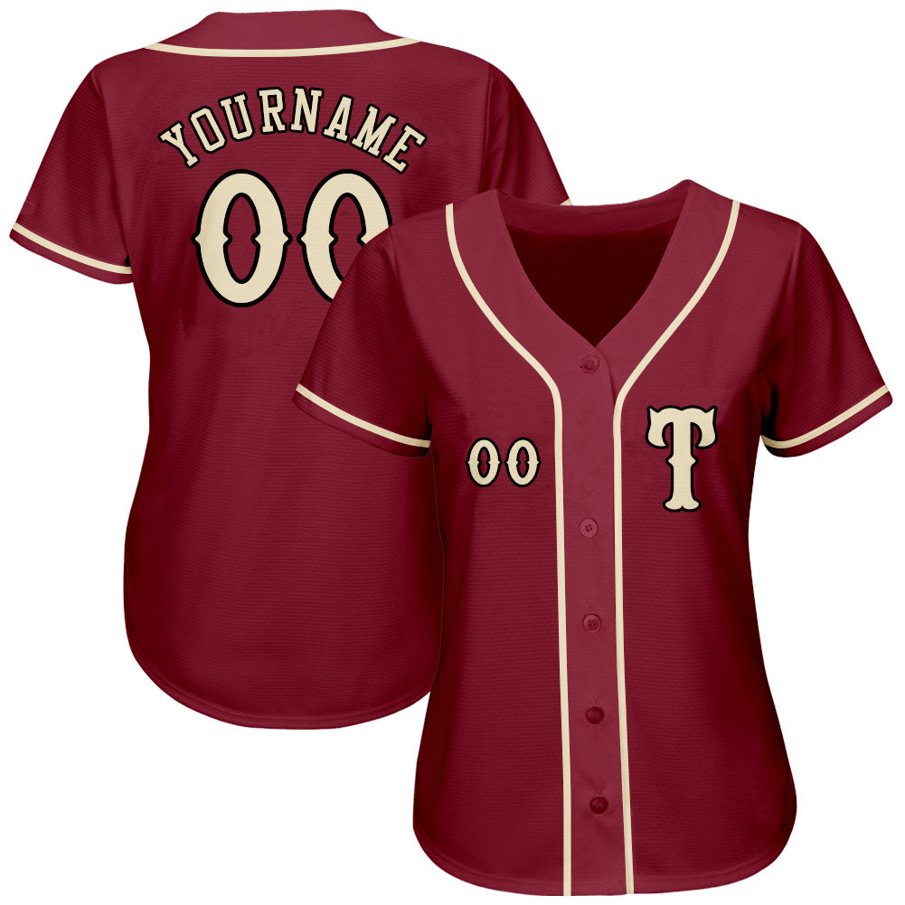 Custom Crimson City Cream-Black Authentic Baseball Jersey baseball jersey product view 2
