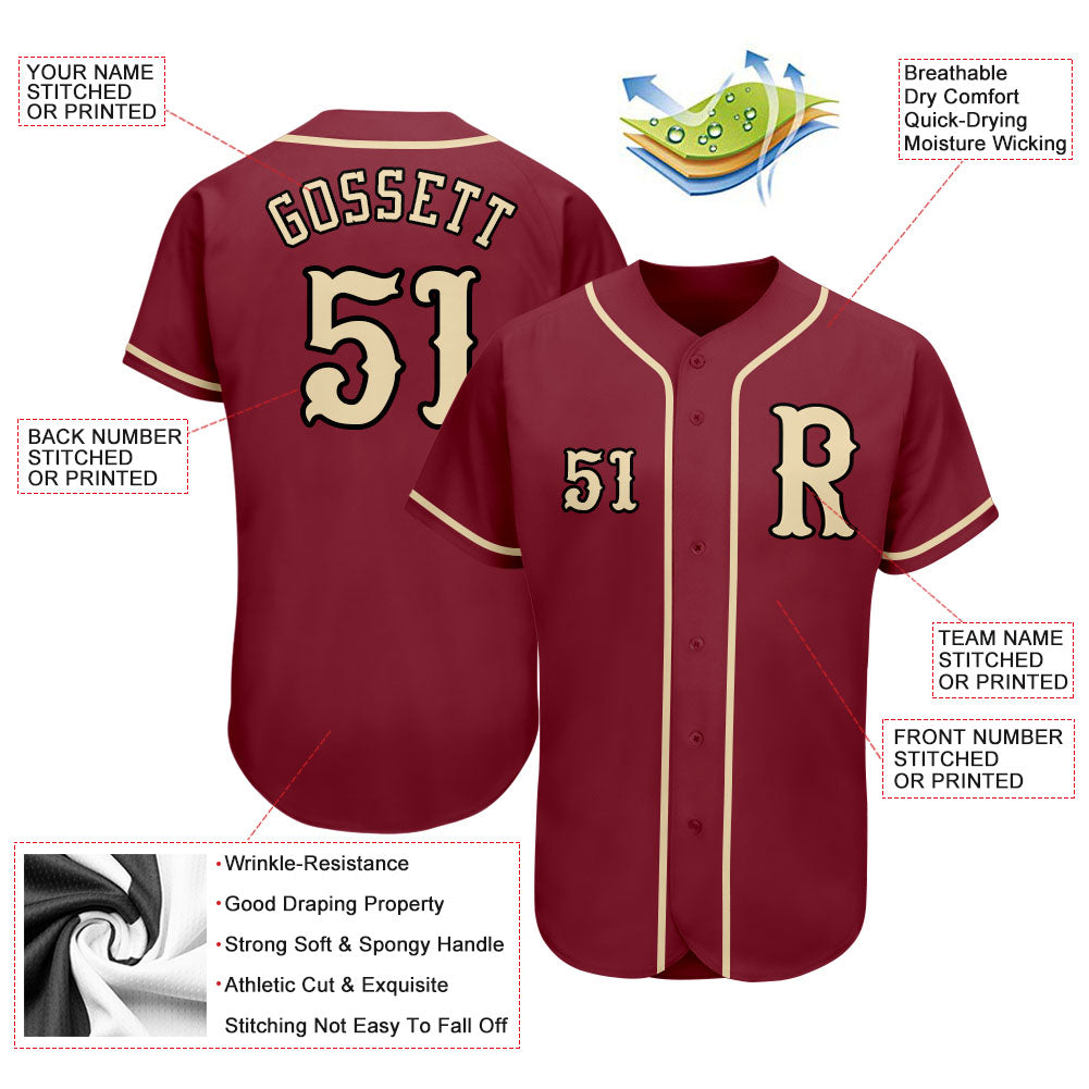 Custom Crimson City Cream-Black Authentic Baseball Jersey baseball jersey product view 3