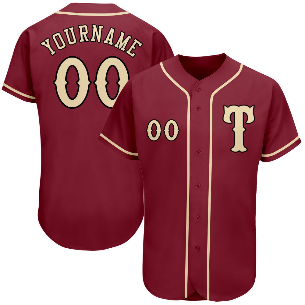 Custom Crimson City Cream-Black Authentic Baseball Jersey baseball jersey product view 1
