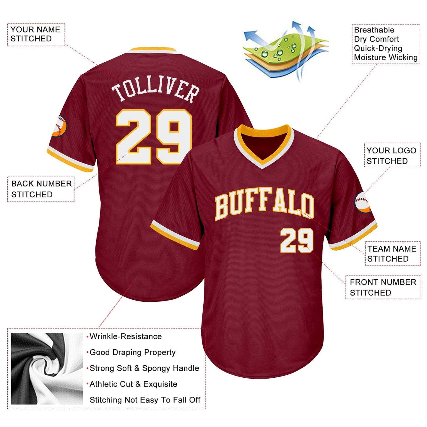 Custom Crimson White-Gold Authentic Throwback Rib-Knit Baseball Jersey Shirt baseball jersey product view 4