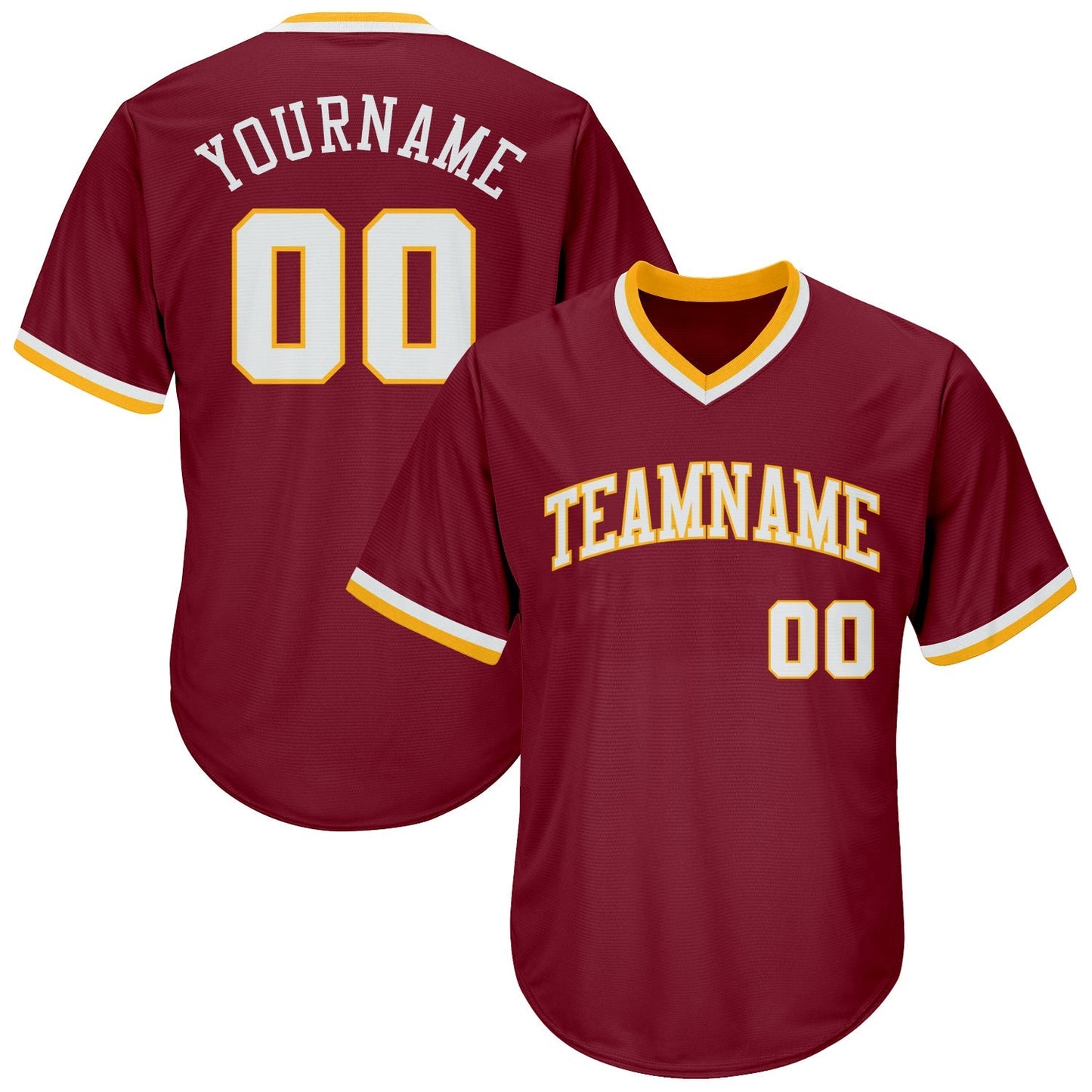 Custom Crimson White-Gold Authentic Throwback Rib-Knit Baseball Jersey Shirt baseball jersey product view 1