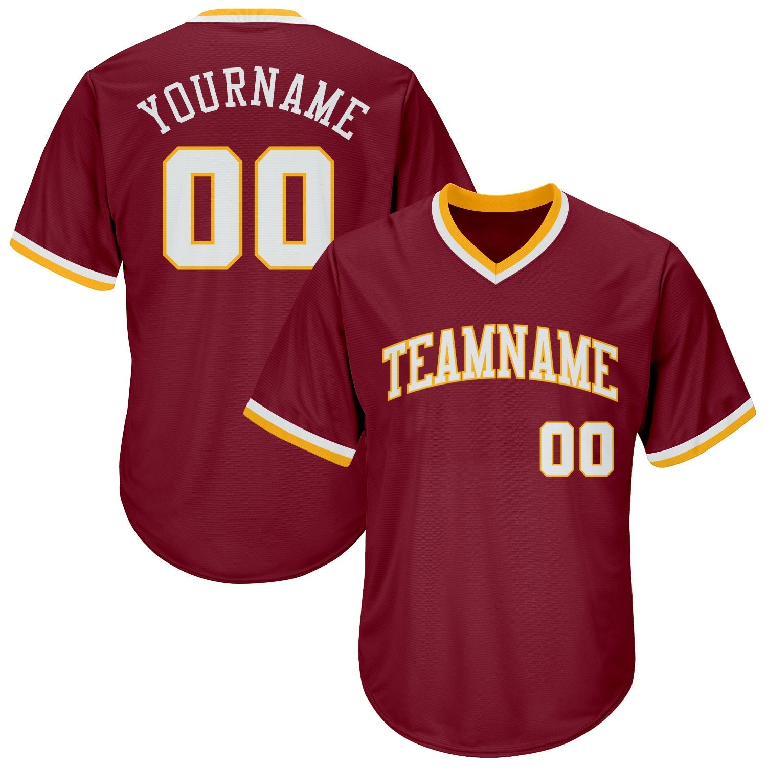 Custom Crimson White-Gold Authentic Throwback Rib-Knit Baseball Jersey Shirt baseball jersey product view 1
