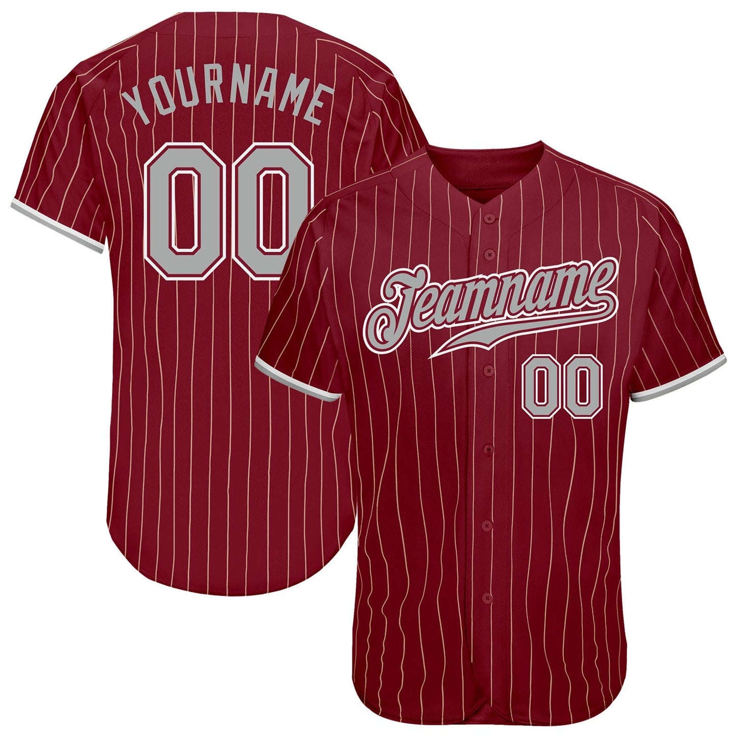 Custom Crimson Cream Pinstripe Gray-White Authentic Baseball Jersey baseball jersey product view 1