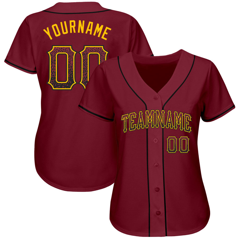 Custom Crimson Black-Gold Authentic Drift Fashion Baseball Jersey baseball jersey product view 2