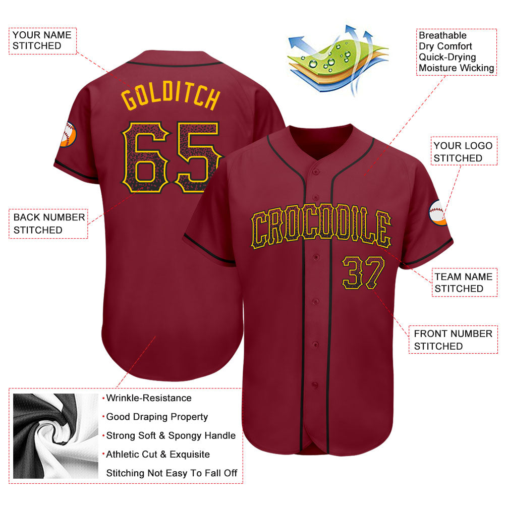 Custom Crimson Black-Gold Authentic Drift Fashion Baseball Jersey baseball jersey product view 3