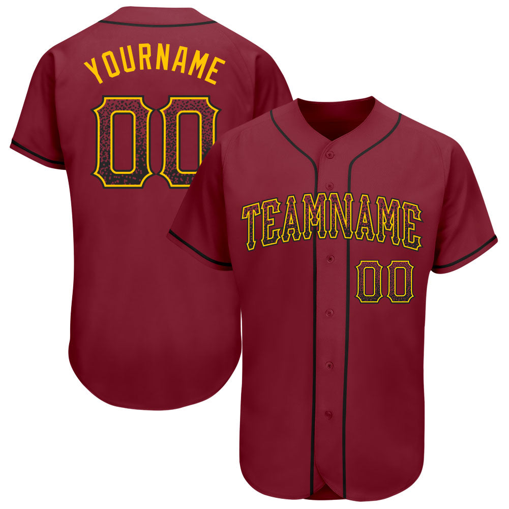Custom Crimson Black-Gold Authentic Drift Fashion Baseball Jersey baseball jersey product view 1