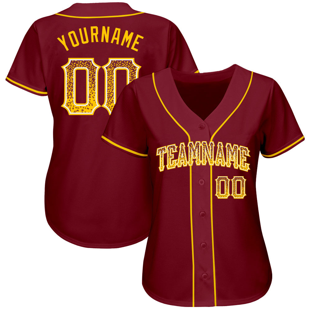Custom Crimson Gold-White Authentic Drift Fashion Baseball Jersey baseball jersey product view 2