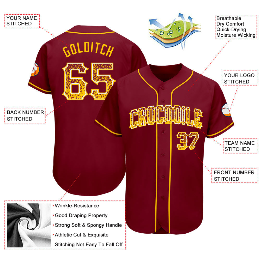Custom Crimson Gold-White Authentic Drift Fashion Baseball Jersey baseball jersey product view 3