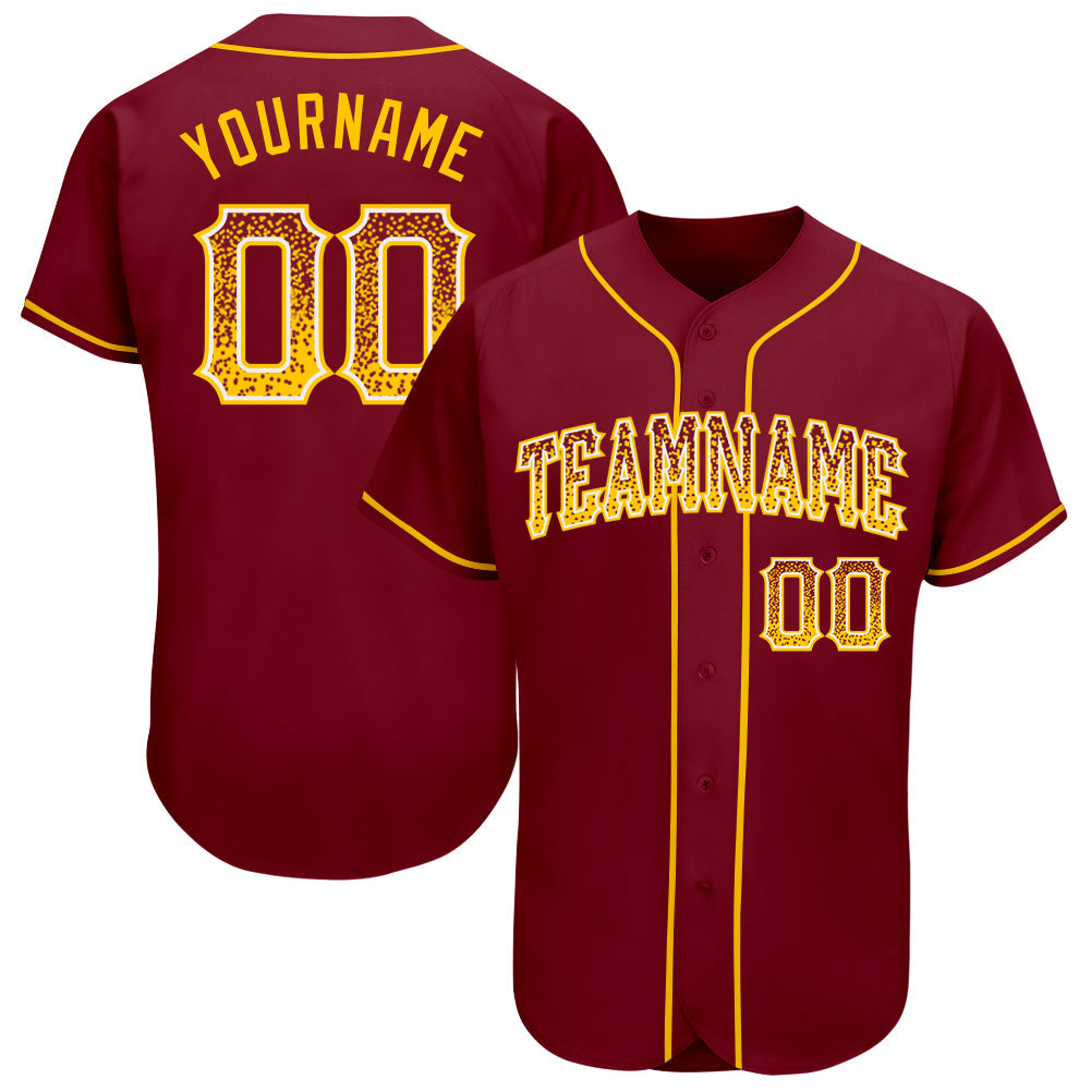 Custom Crimson Gold-White Authentic Drift Fashion Baseball Jersey baseball jersey product view 1