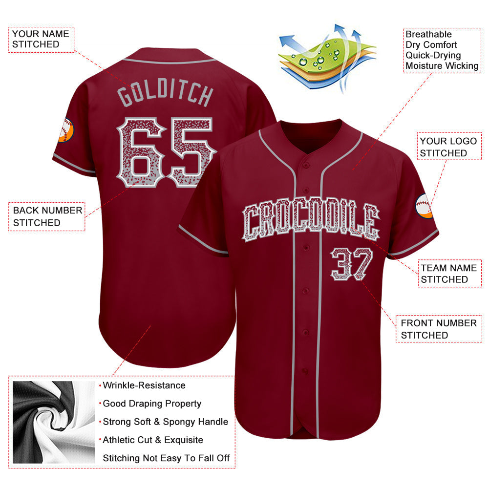 Custom Crimson Gray-White Authentic Drift Fashion Baseball Jersey baseball jersey product view 3