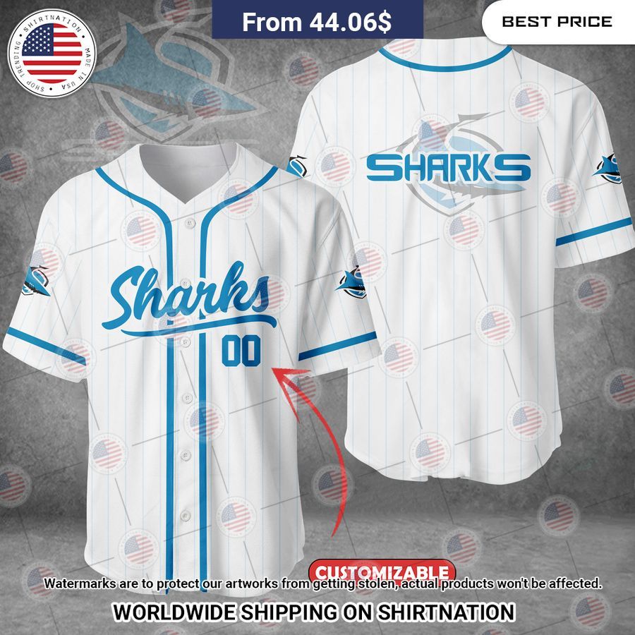 Cronulla Sharks Custom Baseball Jersey baseball jersey product view 1