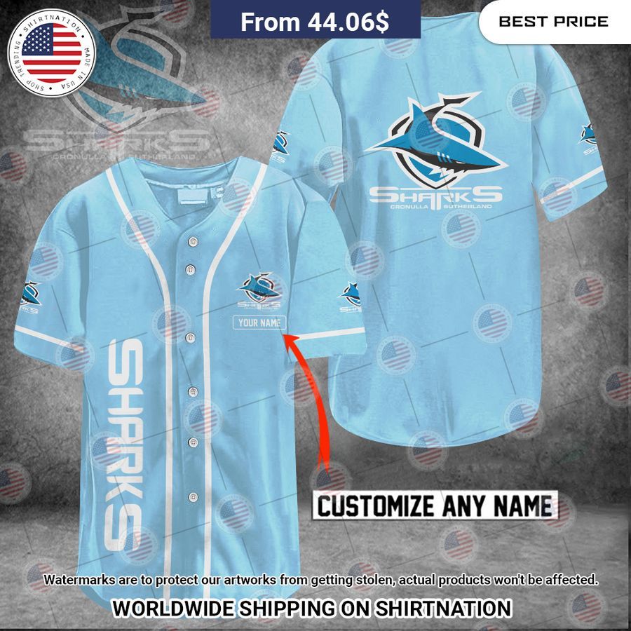 Cronulla Sharks Custom Name Baseball Jersey baseball jersey product view 1