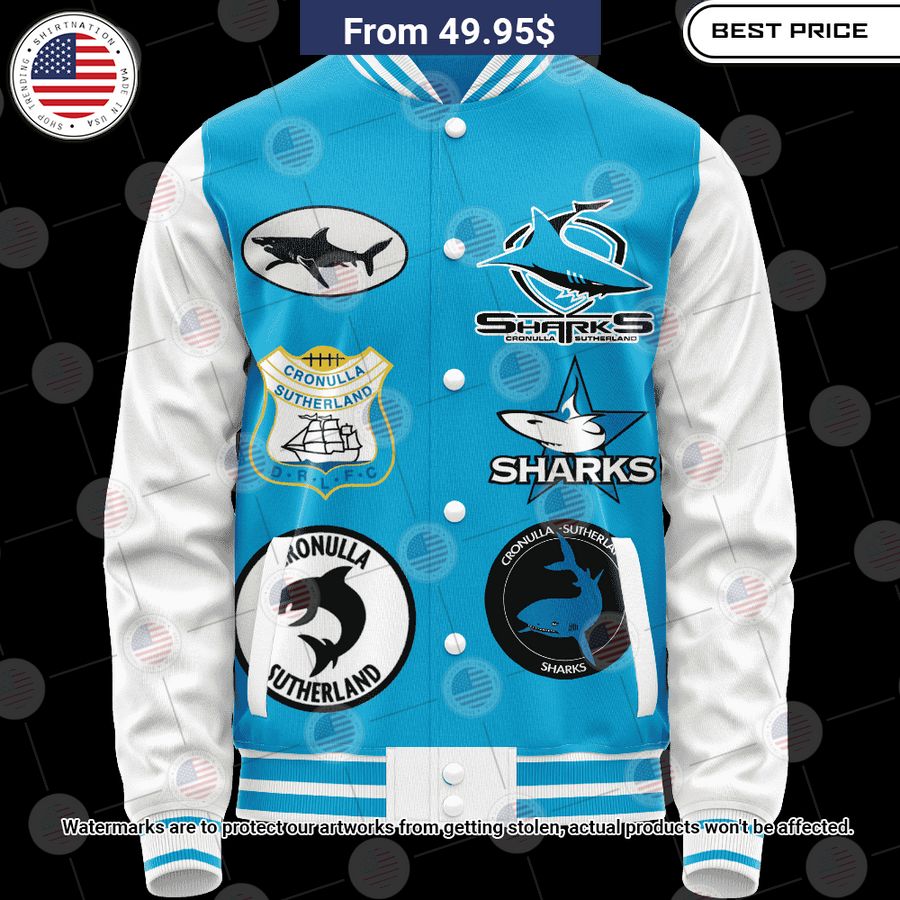 BEST Cronulla Sutherland Sharks Retro Logo Revolution Custom Baseball Jacket baseball jersey product view 1