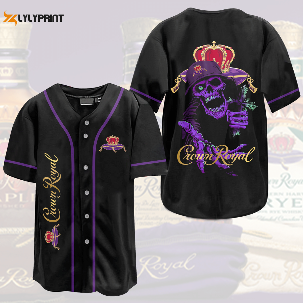 Crown Royal Death Skull All Over Print 3D Unisex Baseball Jersey - lylyprint.com baseball jersey product view 1