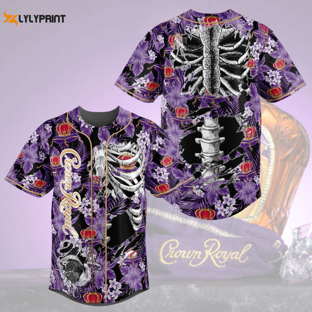 Crown Royal Flowery Skeleton All Over Print Unisex Baseball Jersey - lylyprint.com baseball jersey product view 1