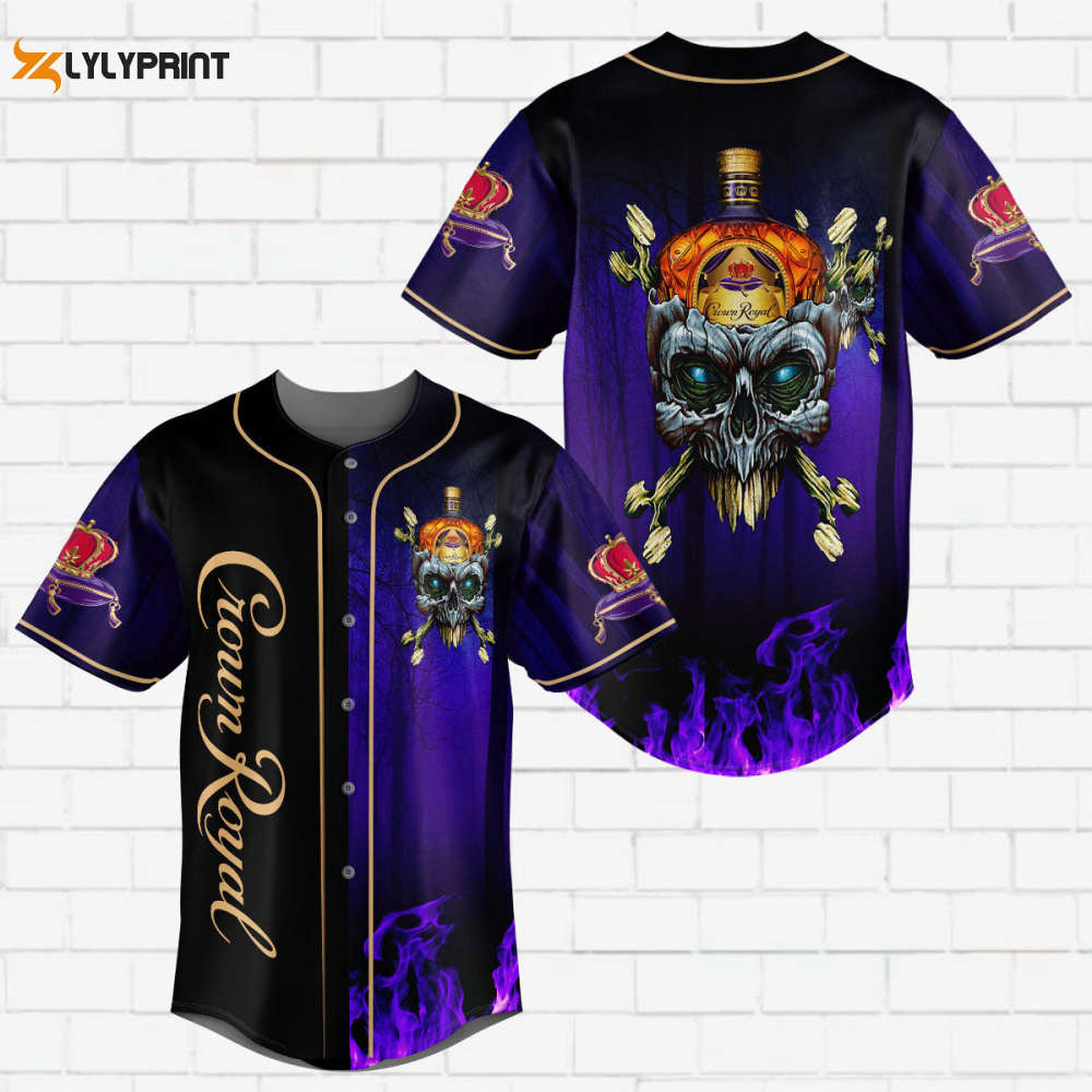 Crown Royal Flowery Skull Flame All Over Print 3D Unisex Baseball Jersey Purple - lylyprint.com baseball jersey product view 1