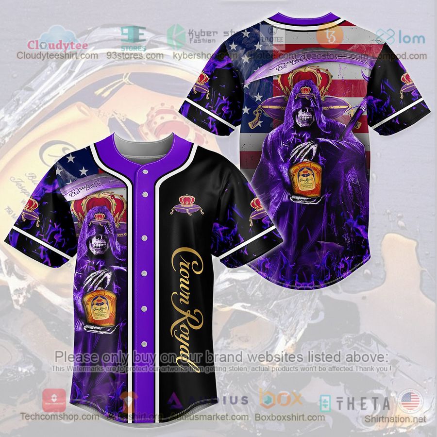 HOT Crown Royal Grim Reaper United States Flag Baseball Jersey Shirt baseball jersey product view 1