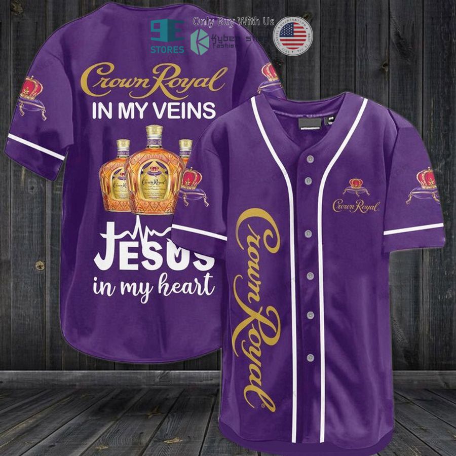 BEST Crown Royal in my veins Jesus in my heart purple Baseball Jersey baseball jersey product view 1