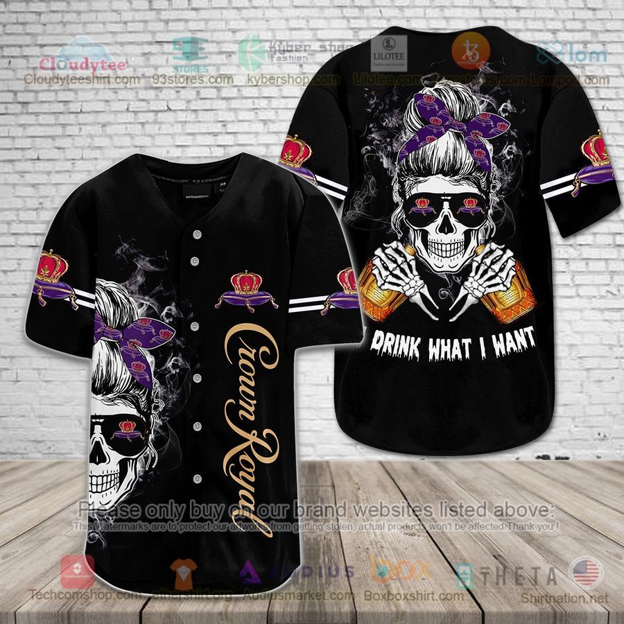 HOT Crown Royal Mom Life Skull Drink What I Want Baseball Jersey Shirt baseball jersey product view 1