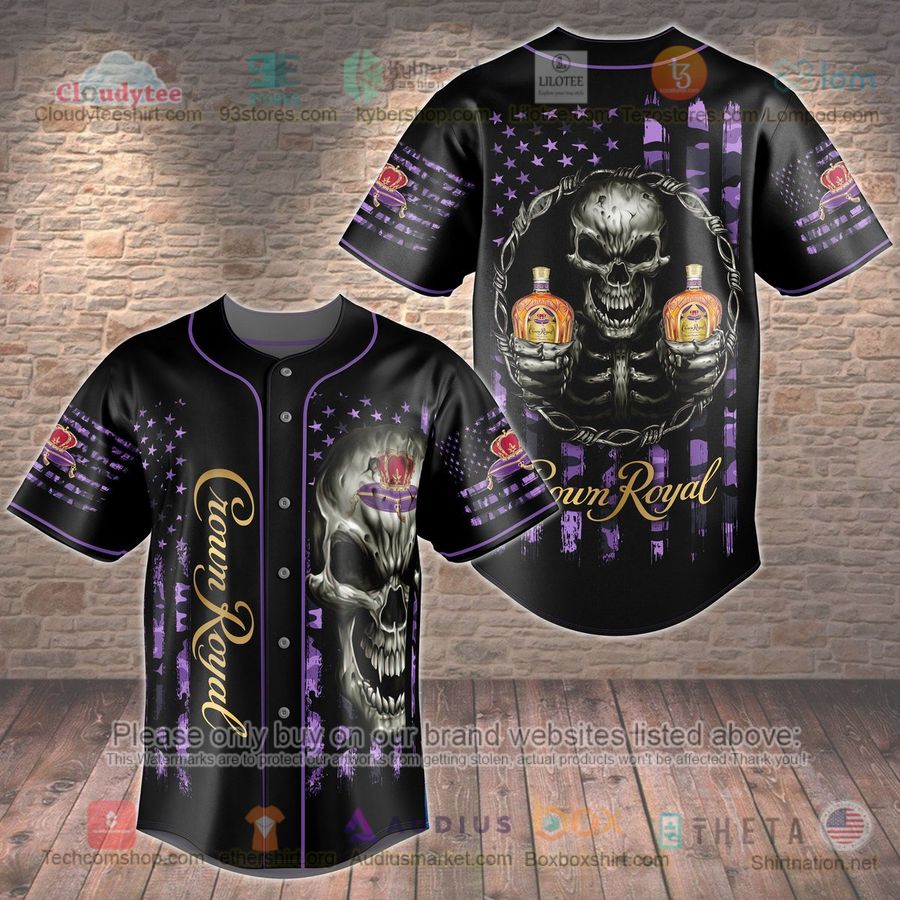 HOT Crown Royal Skull United States Flag Baseball Jersey Shirt baseball jersey product view 1
