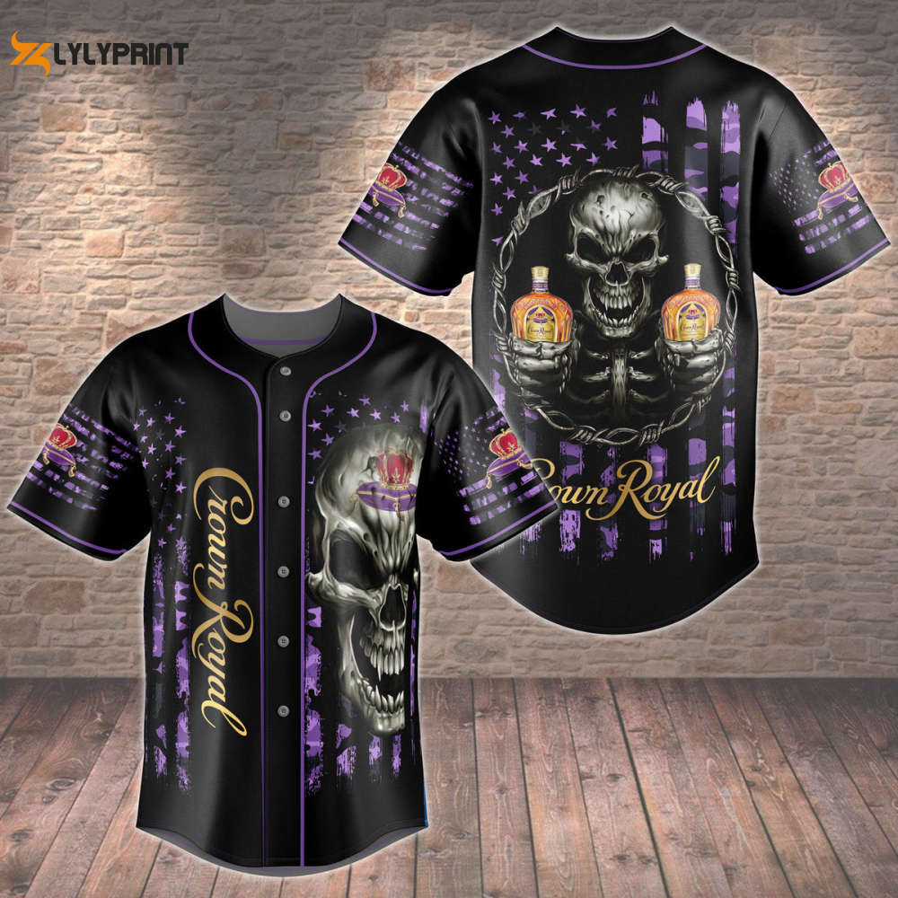 Crown Royal Smiling Skull USA Flag Pattern All Over Print 3D Unisex Baseball Jersey - lylyprint.com baseball jersey product view 1
