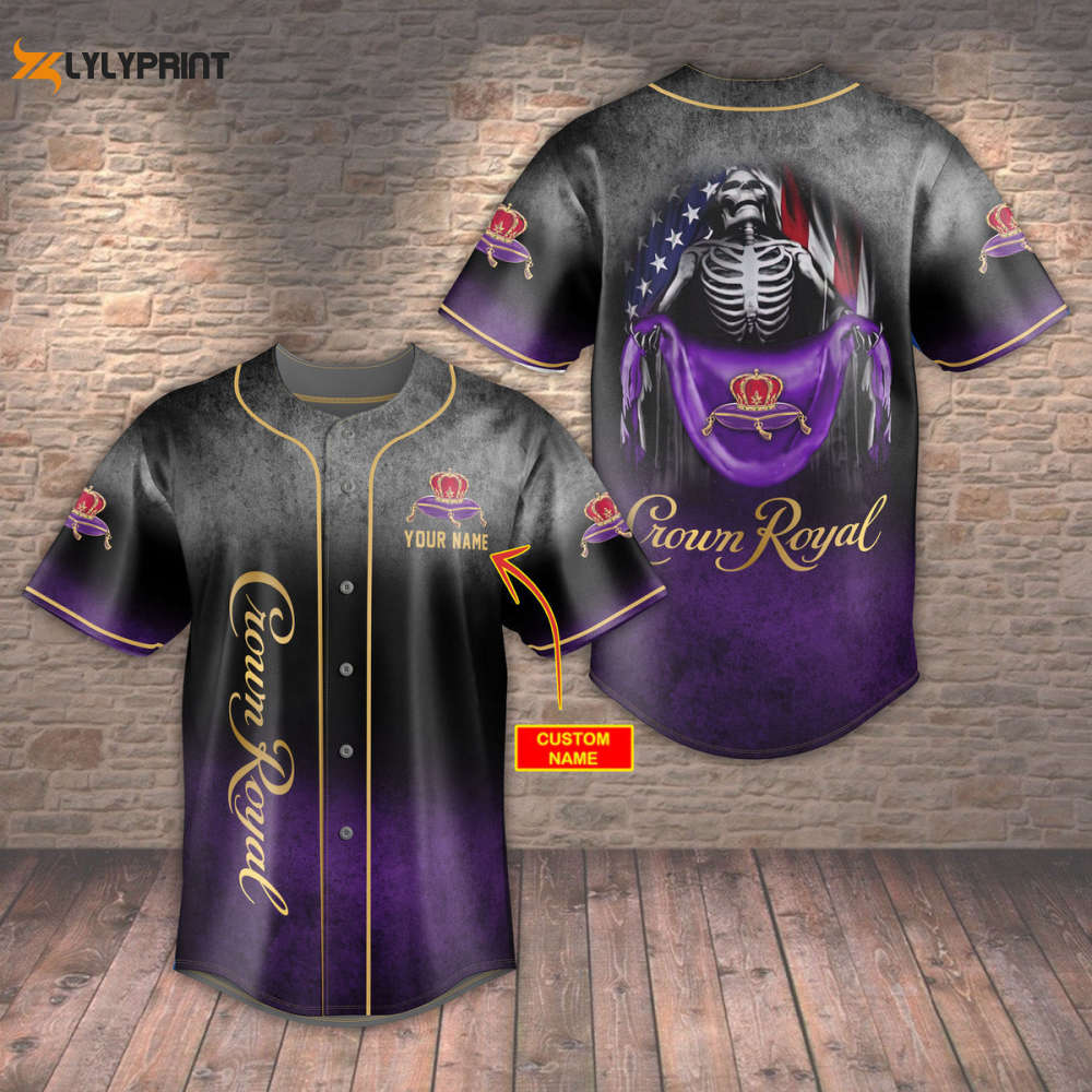 Crown Royal Usa Flag Skull All Over Print 3D Unisex Baseball Jersey - Ombre Purple Black - lylyprint.com baseball jersey product view 1