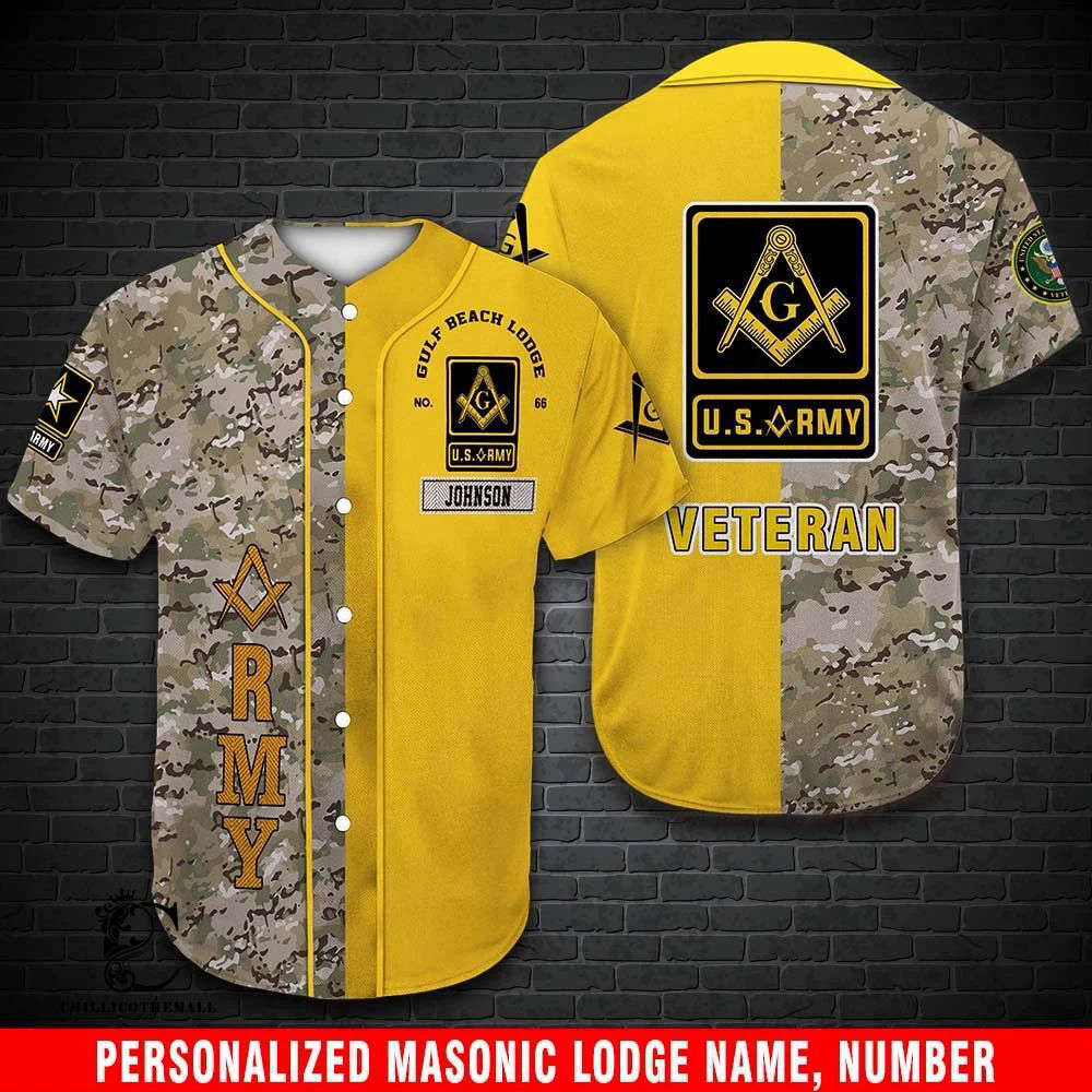 Custom Army Vet Freemasonry Baseball Jersey: Personalized and Patriotic - Aopprinter baseball jersey product view 2