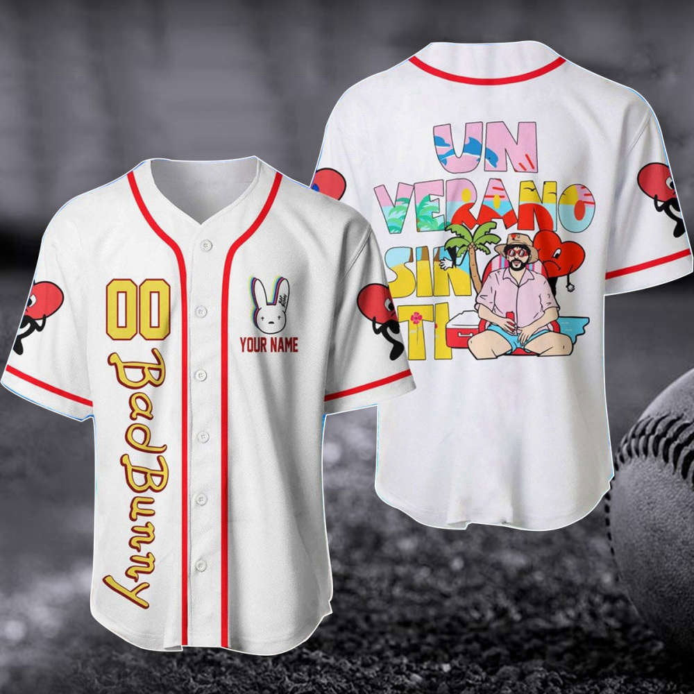 Custom Bad Bunny Baseball Jersey - Un Verano Sin Ti 3D Shirt: Puerto Rico Music Baseball Gift - Aopprinter baseball jersey product view 1