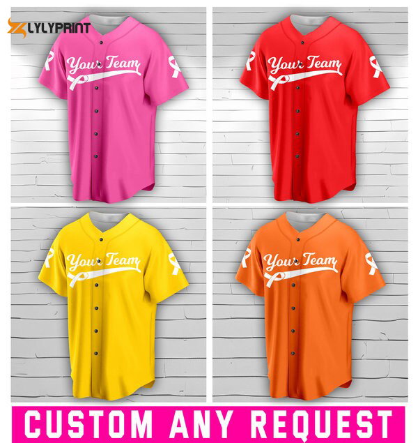 Custom Baseball Jersey For Breast Cancer Support Breast Cancer Warrior Survivor - lylyprint.com baseball jersey product view 2