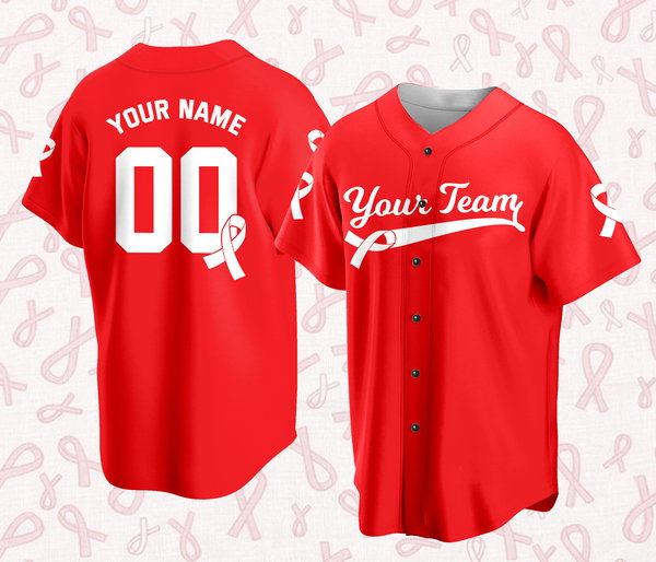 Custom Baseball Jersey For Breast Cancer Support Breast Cancer Warrior Survivor - lylyprint.com baseball jersey product view 3