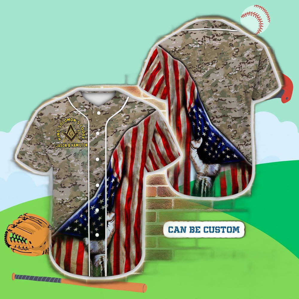 Custom Freemasonry Flag Camo Baseball Jersey – Personalized & Stylish baseball jersey product view 1