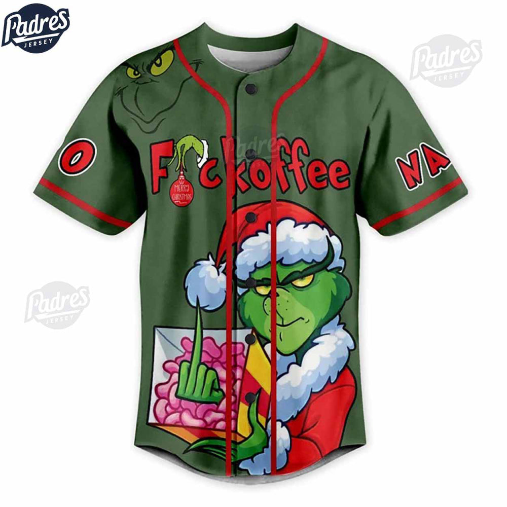 Custom Fuckoffe I’m A Grinch Before Coffee Baseball Jersey - Bafud baseball jersey product view 2