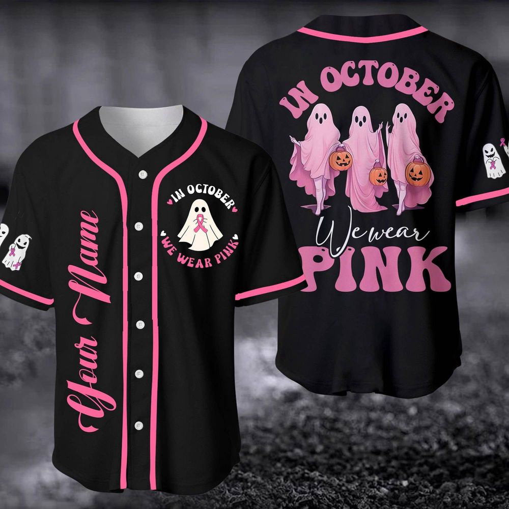 Custom In October We Wear Pink Baseball Jersey, Pink Ribbon Jersey - lylyprint.com baseball jersey product view 3