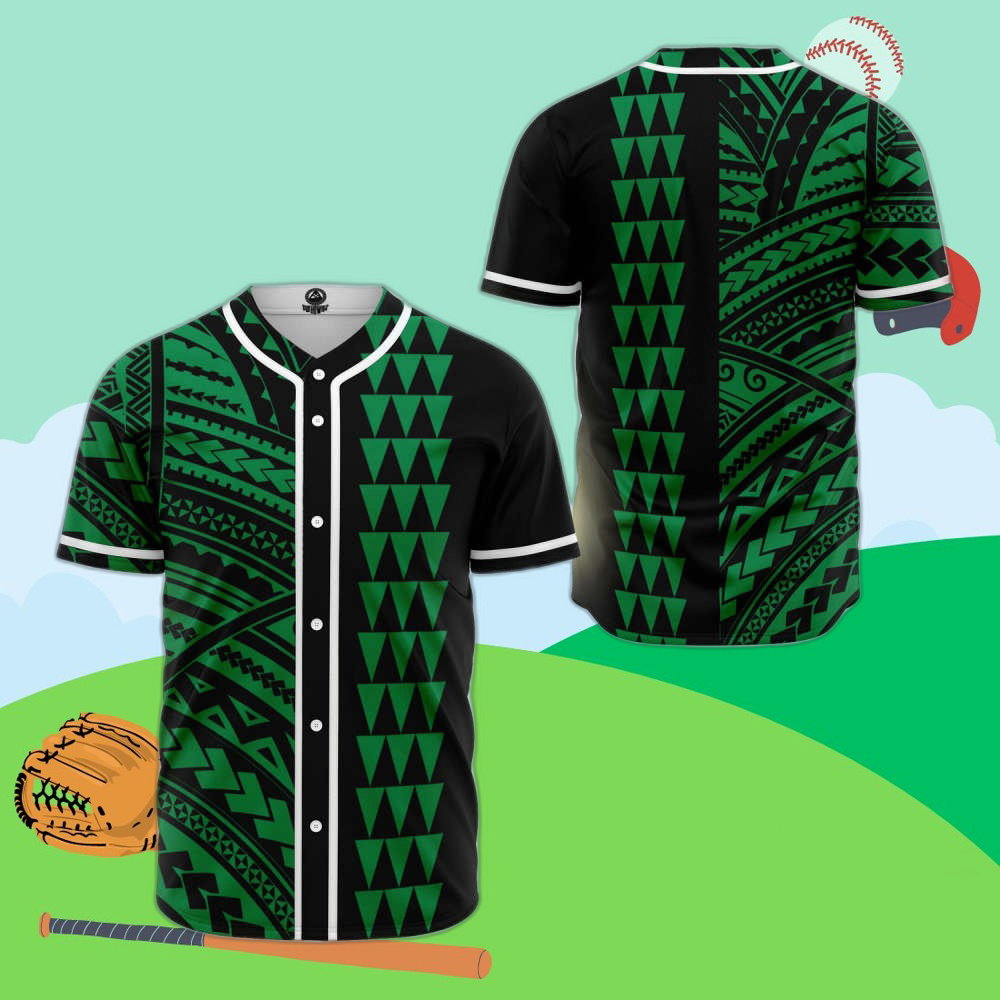 Custom Kakau Green Polynesian Baseball Jersey – Personalized Performance Wear for Athletes baseball jersey product view 1