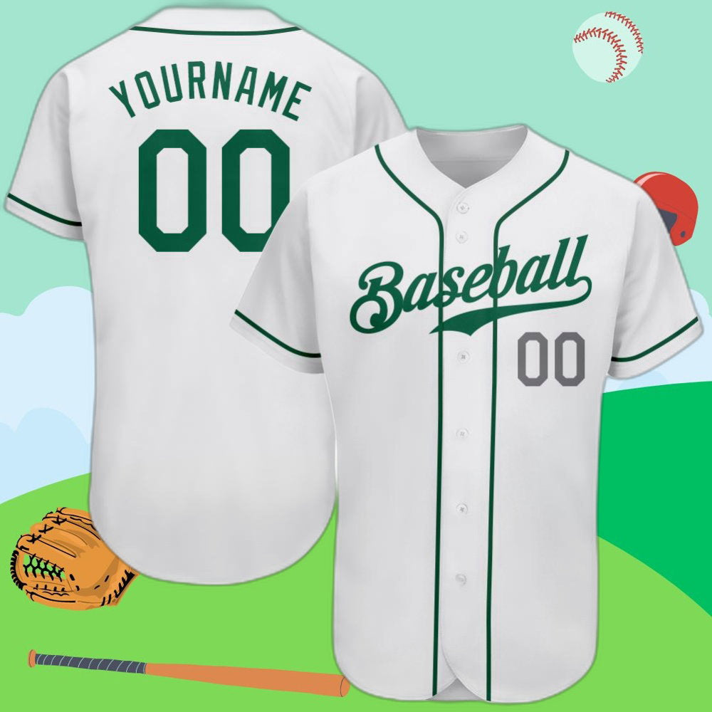 Custom Kelly Green Light Gray Baseball Jersey – Personalized Athletic Apparel baseball jersey product view 1