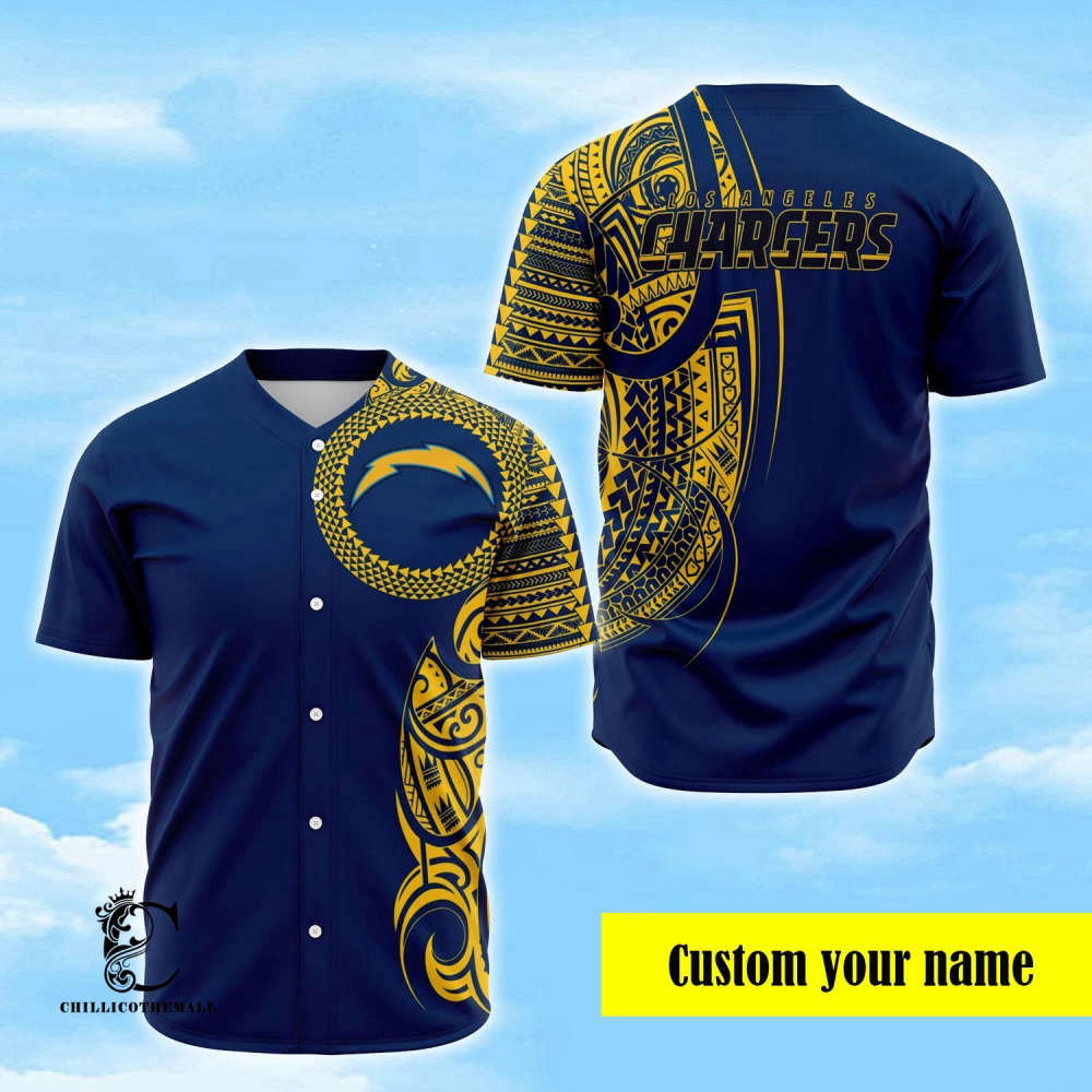 Custom LA Chargers Polynesian Baseball Jersey – Unique Personalization for Die-hard Fans baseball jersey product view 2