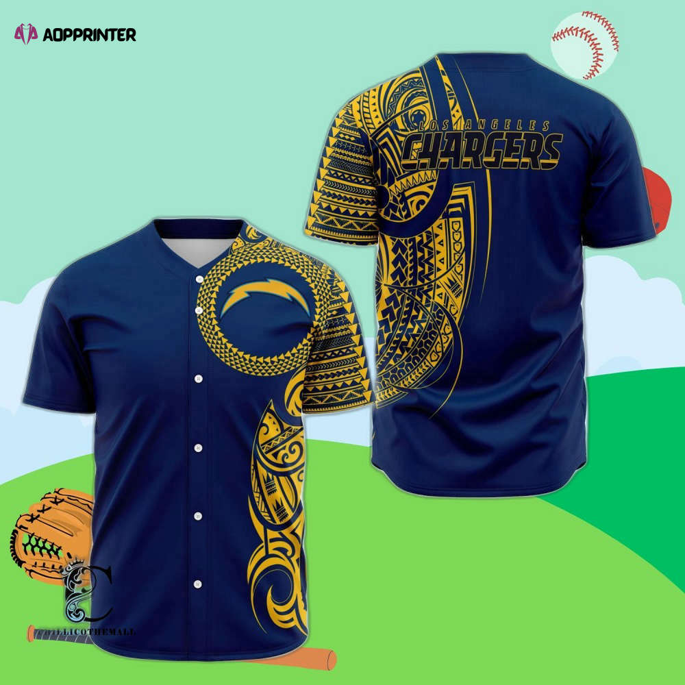 Custom LA Chargers Polynesian Baseball Jersey – Unique Personalization for Die-hard Fans baseball jersey product view 1