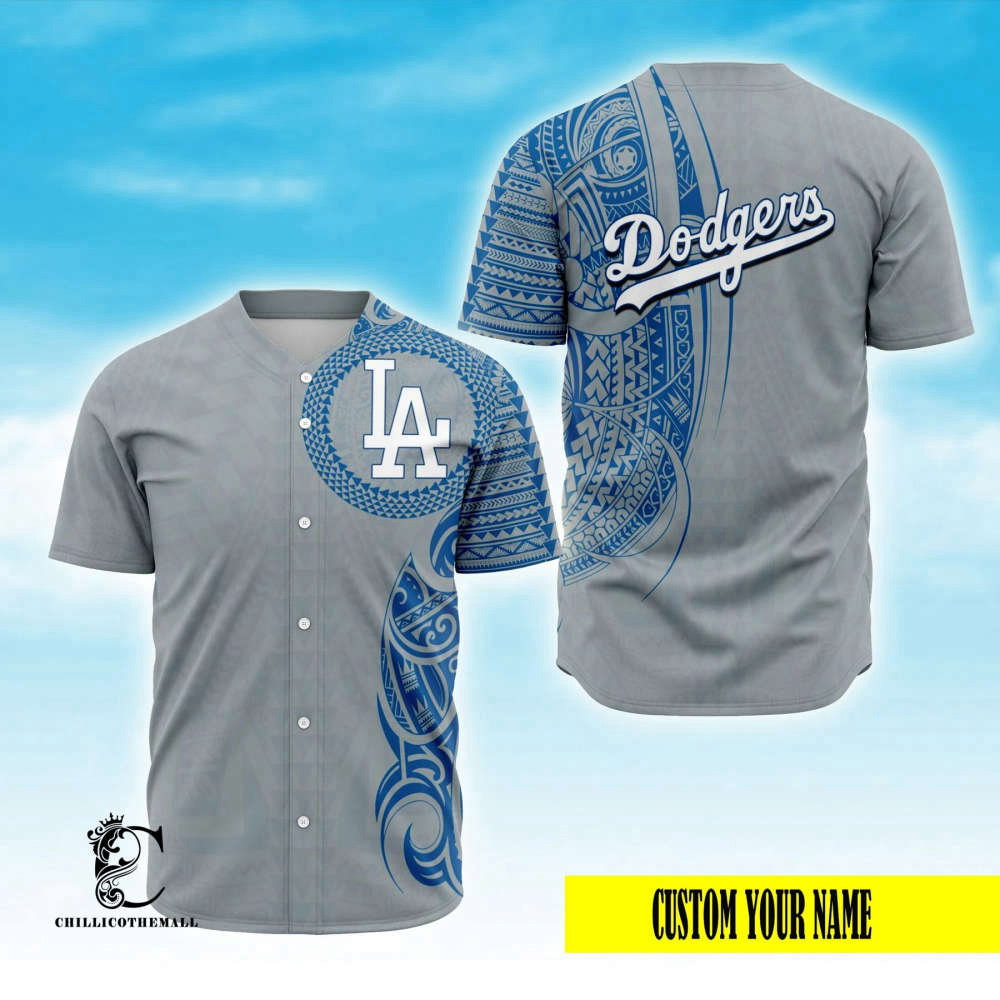 Custom LA Polynesian Printed Baseball Jersey – Personalized Design baseball jersey product view 2