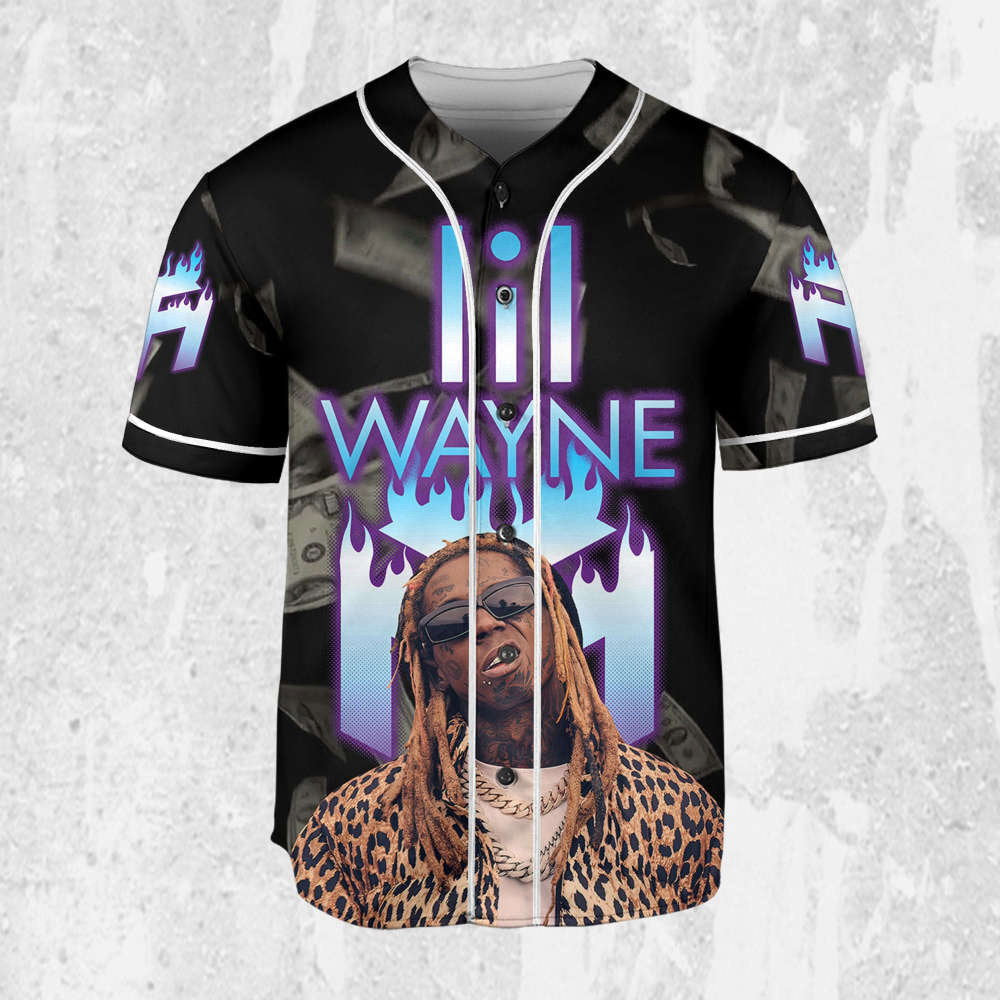 Custom Lil Wayne Flames Baseball Jersey - Personalize Your Young Money Rap Shirt - Aopprinter baseball jersey product view 2
