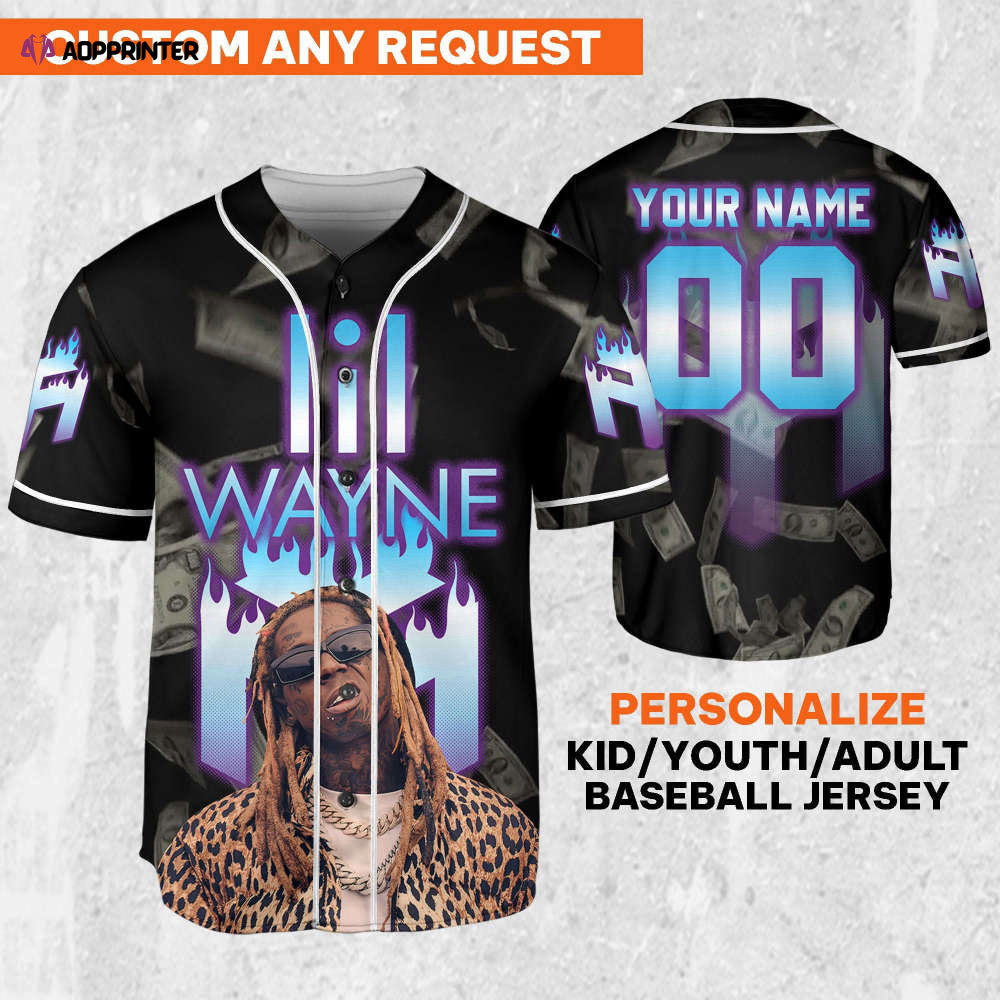 Custom Lil Wayne Flames Baseball Jersey - Personalize Your Young Money Rap Shirt - Aopprinter baseball jersey product view 1