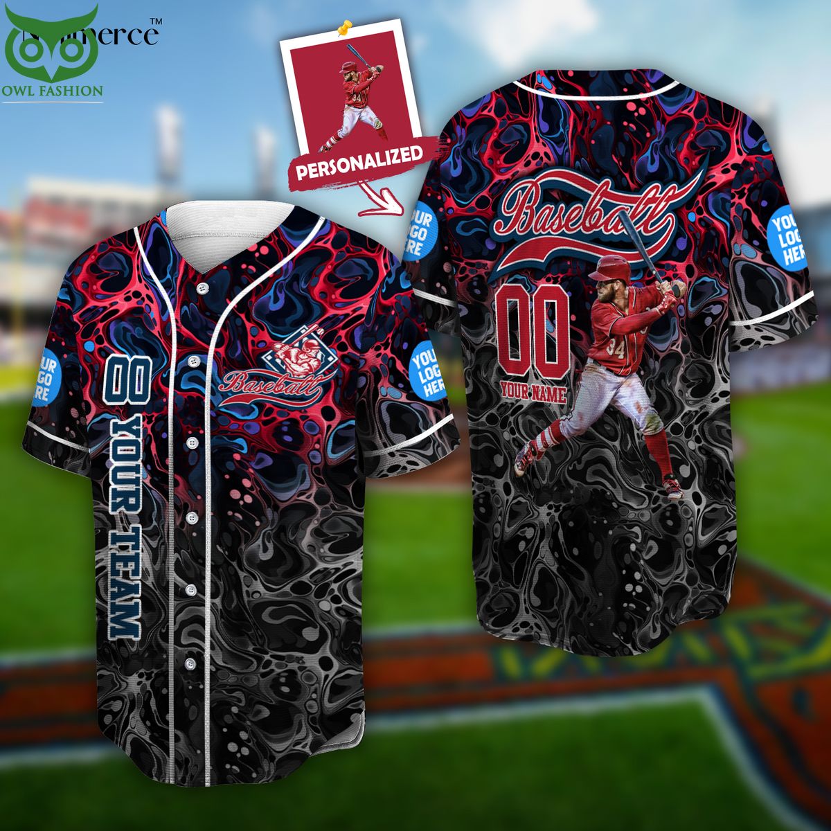 Custom Logo Text And Number Jersey Baseball Jersey baseball jersey product view 1