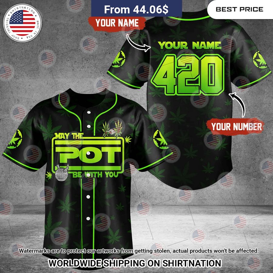 Custom May The Pot Be With You Aop Baseball Jersey baseball jersey product view 1