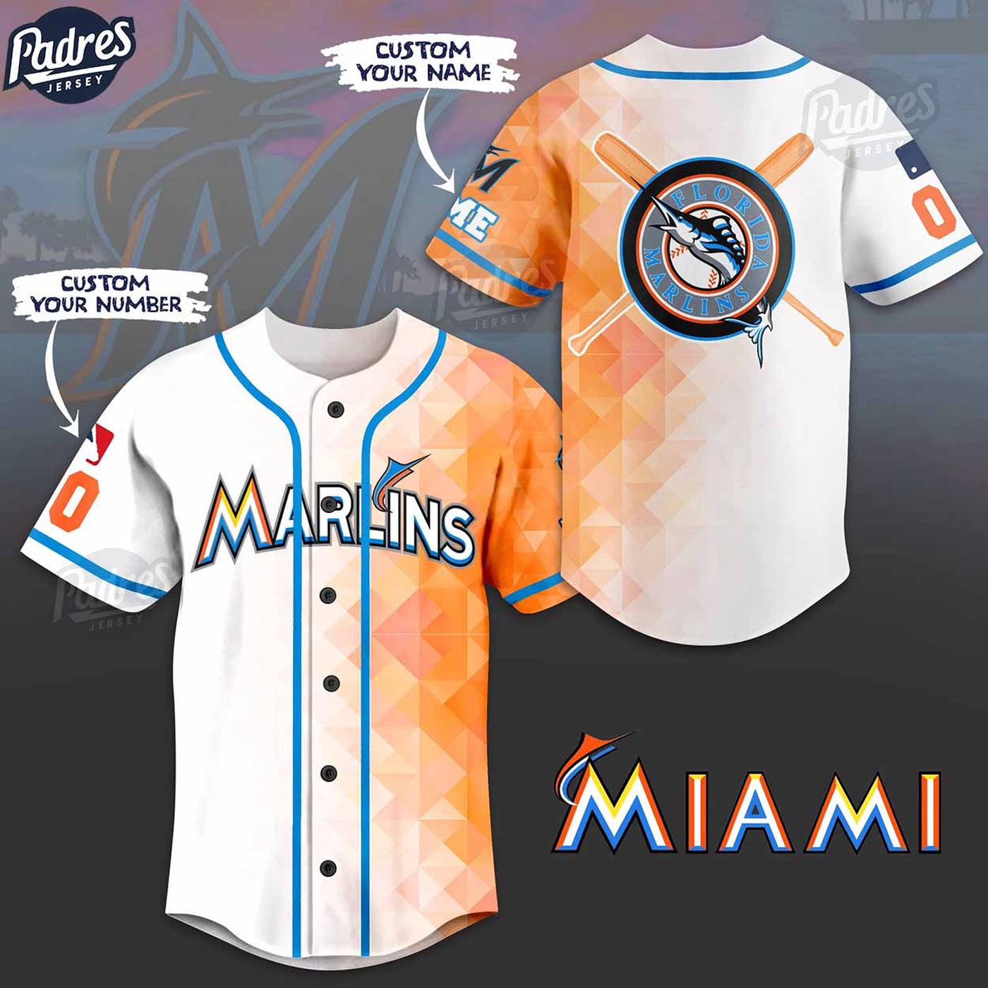 Stand out with Custom Miami Marlins MLB Jersey - Personalized Team Apparel - lylyprint.com baseball jersey product view 2